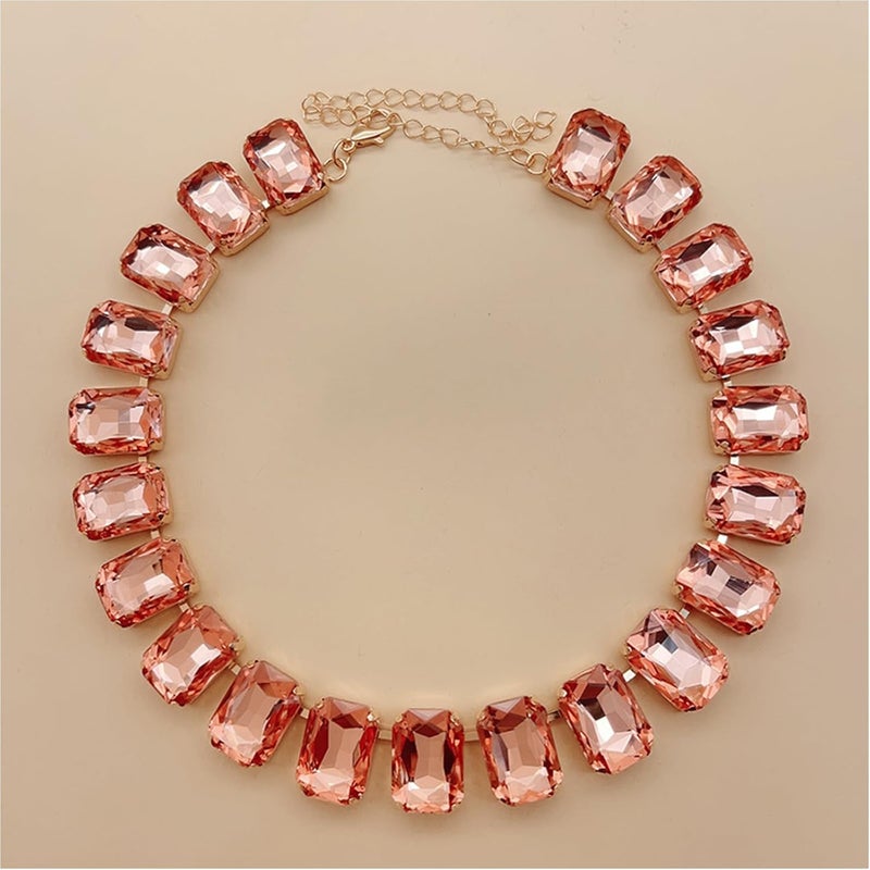 WEWE Crystal Rhinestone Choker Collar Necklace For Women Emerald Statement Piece Sparkly Colorful Crystal Neck Gold Chain Necklace - Image 5